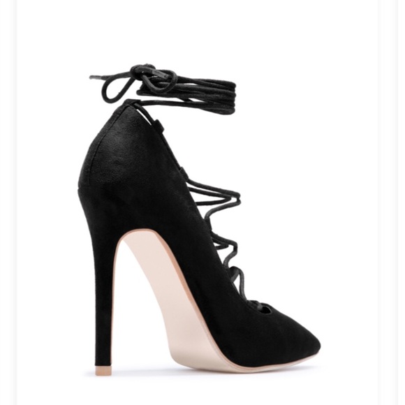 NWT Shoe Dazzle Lace Up Pointed Toe Pumps in Black - Picture 11 of 15